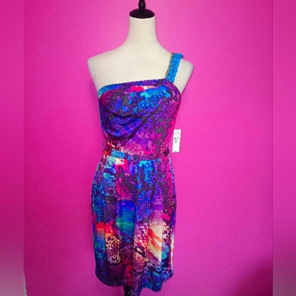 Bisou Bisou Y2K Beaded Shoulder Multicolor Cocktail Dress (NWT!!!) - Picture 1 of 9